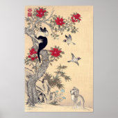 Poster Oiseaux, Chat et Chien, Itō Jakuchu (Devant)