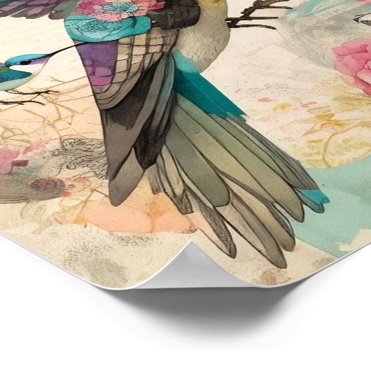 Poster Oiseaux Collage multimédia mixte Ephémère Découpag (Coin)