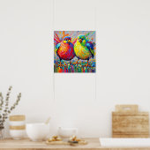 Poster Oiseaux coloré art abstrait gras géant mignon drôl (Cuisine)