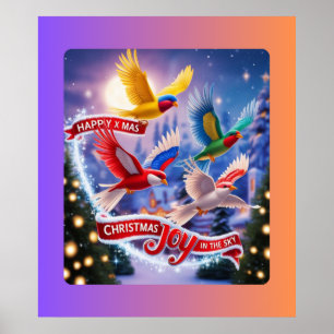 Poster Oiseaux colorés dans un ciel de Noël