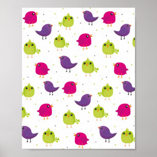 Poster Oiseaux colorés mignons