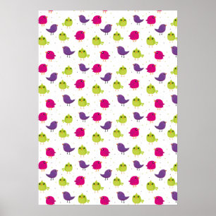 Poster Oiseaux colorés mignons