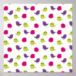 Poster Oiseaux colorés mignons