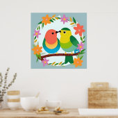 Poster Oiseaux colorés perchés sur une branche (Cuisine)