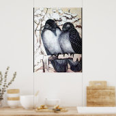 Poster OISEAUX D'AMOUR D'HIVER DANS LA NEIGE Noir Blanc (Cuisine)
