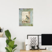 Poster Oiseaux de bois - Oiseau bleu avec fleurs de couro (Bureau à domicile)