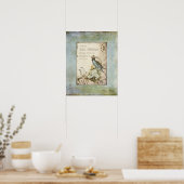 Poster Oiseaux de bois - Oiseau bleu avec fleurs de couro (Cuisine)