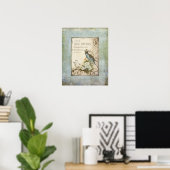Poster Oiseaux de bois - Oiseau bleu avec fleurs de couro (Bureau à domicile)