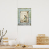 Poster Oiseaux de bois - Oiseau bleu avec fleurs de couro (Cuisine)