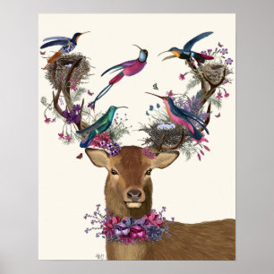 Poster Oiseaux de cerfs, nids d'oiseaux tropicaux