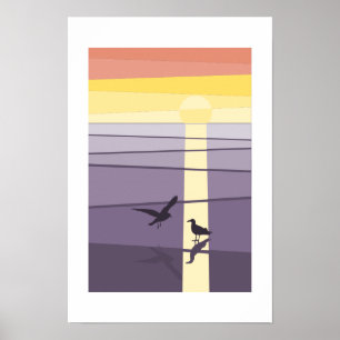 Poster Oiseaux de mer orange violet sur art vectoriel du