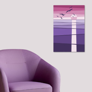 Poster Oiseaux de mer rose pourpre au Sunset Vector Art