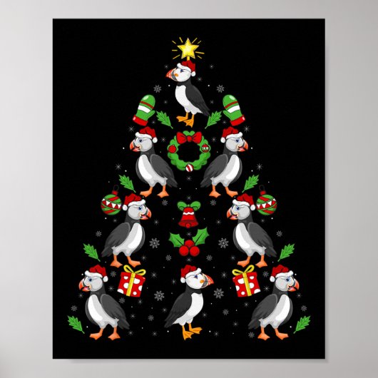 Poster Oiseaux de Puffin Xmas Éclairage Arbre de Puffin N (Devant)
