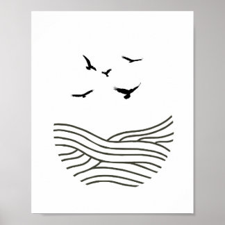 Poster Oiseaux d'encre minimalistes Mer RésuméArt en noir