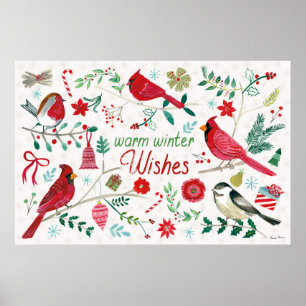 Poster Oiseaux d'hiver - Voeux chauds