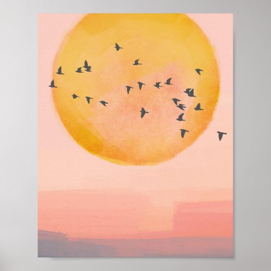 Poster Oiseaux du coucher de soleil (Devant)