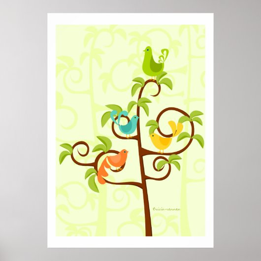 Poster Oiseaux d'un arbre (Devant)