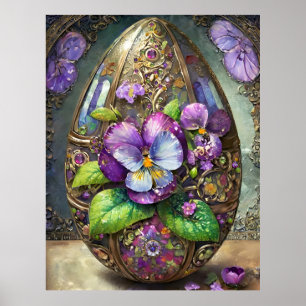 Poster Oiseaux en fleurs Pied violets Fleur sauvage Oeuf