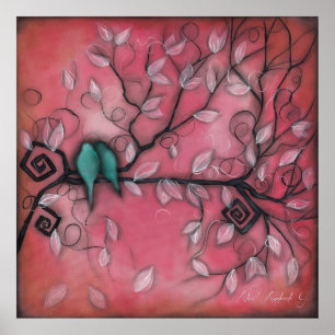 Poster Oiseaux en rose