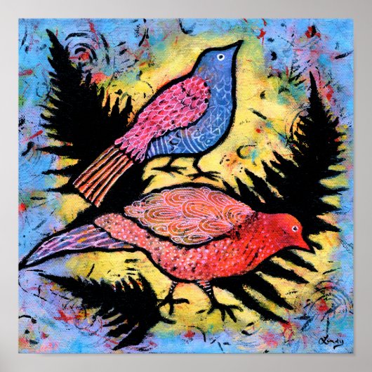 Poster Oiseaux entourés de ciel bleu (Devant)