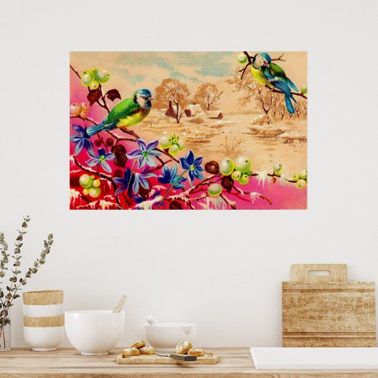 Poster oiseaux et baies (Cuisine)