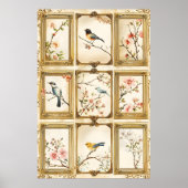 Poster Oiseaux et branches fleuries (cerisier ou pêcher) (Devant)