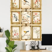 Poster Oiseaux et branches fleuries (cerisier ou pêcher) (Bureau à domicile)