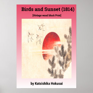 Poster Oiseaux et coucher du soleil par Katsushika Hokusa