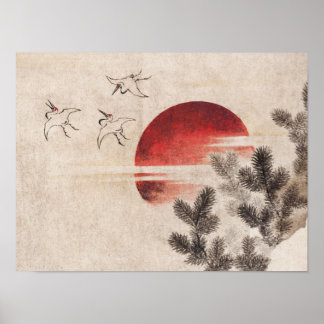 Poster Oiseaux et couchers de soleil de Katsushika Hokusa