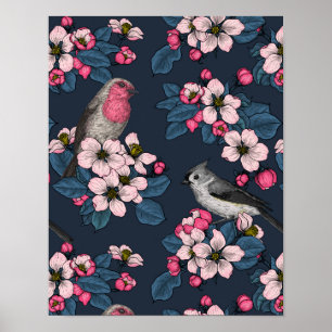 Poster Oiseaux et fleurs