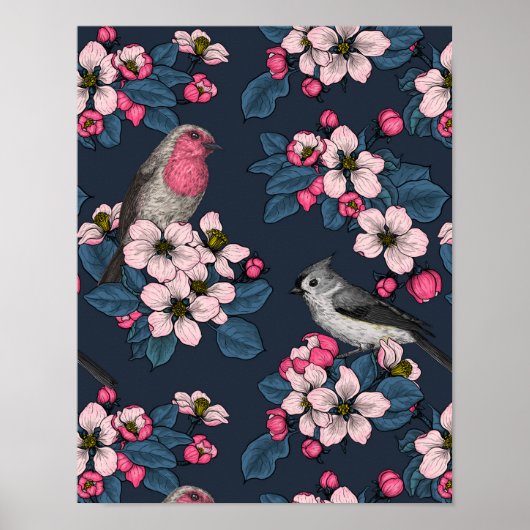 Poster Oiseaux et fleurs (Devant)