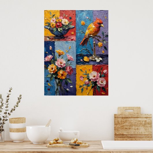 Poster Oiseaux et fleurs (Cuisine)