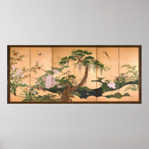 Poster Oiseaux et fleurs de Kano Eino du printemps et de 