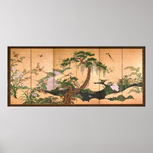 Poster Oiseaux et fleurs de Kano Eino du printemps et de  (Devant)