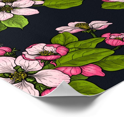 Poster Oiseaux et fleurs en noir (Coin)