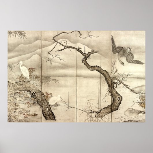 Poster Oiseaux et fleurs par Sesshū Tōyō (Devant)