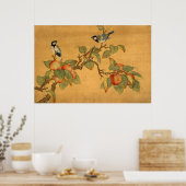 Poster Oiseaux et fruits chinois orientaux (Cuisine)