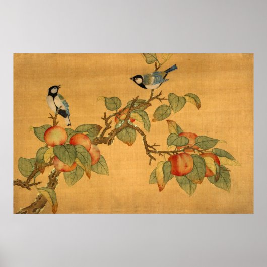 Poster Oiseaux et fruits chinois orientaux (Devant)