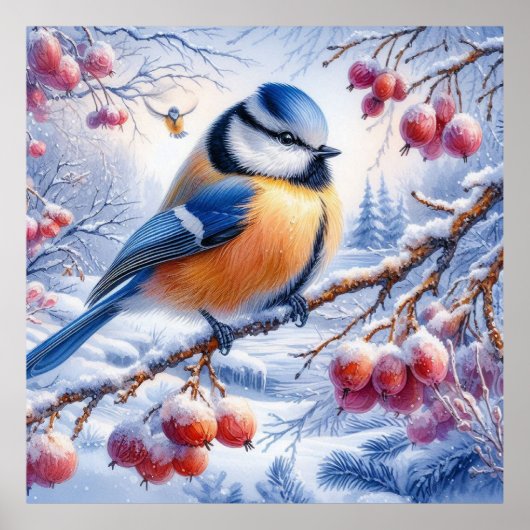 Poster Oiseaux et paysage hivernal 15 (Devant)