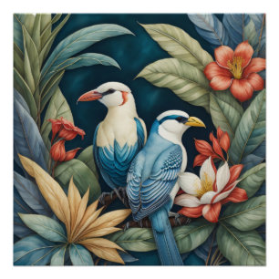 Poster oiseaux et plantes des tropiques