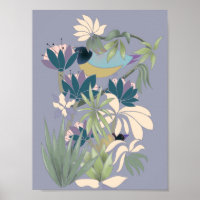 Oiseaux exotiques fleurs jardin abstrait art