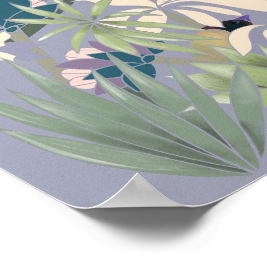 Poster Oiseaux exotiques fleurs jardin abstrait art (Coin)