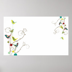Poster Oiseaux fantaisistes d'été tourbillonnent Vignes d