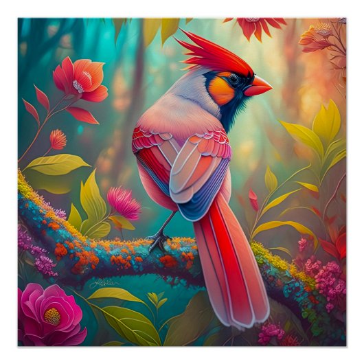 Poster Oiseaux Fantastiques Cardinal Mâle (Devant)