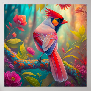 Poster Oiseaux Fantastiques Cardinal Mâle