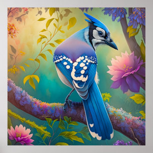 Poster Oiseaux Fantastiques Geai Bleu