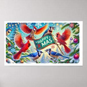 Poster Oiseaux festifs des Etats-Unis : La fête de Noël