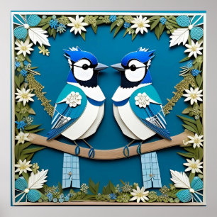 Poster Oiseaux Geai Bleu en Papier Artisanal
