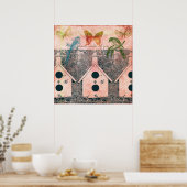 Poster Oiseaux inspirés avec des maisons d'oiseaux (Cuisine)
