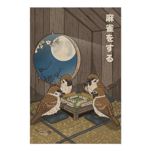 Poster Oiseaux jouant au Mahjong (Devant)